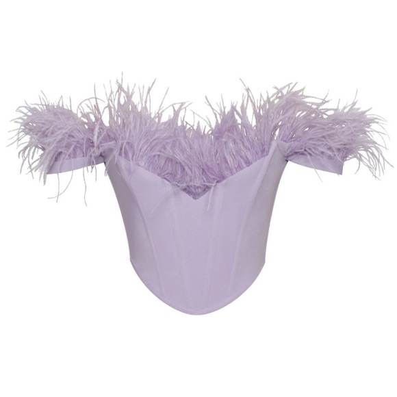 New Miss Circle Feather Top Oralia purple pastel lavender XS NWT Corset Ostrich - Picture 5 of 12